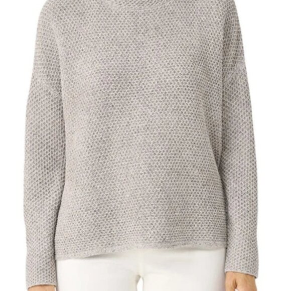 Eileen Fisher Women’s Long Sleeve Funnel Neck Silk Sweater – Ash Gray – Size Lar - Picture 1 of 5